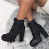 imageAOSPHIRAYLIAN Ankle Boots for Women Lace Up Round Toe Winter Platform Chunky Block High Heel Punk Combat Boots