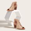 imageAOSPHIRAYLIAN Chunky Heeled Sandals for Women Open Round Toe Bohemian Cutout Heels Ankle Strap Pumps Summer Bridal Party Dress Shoes Gladiator Sandals for WomenApricot