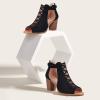 imageAOSPHIRAYLIAN Chunky Heeled Sandals for Women Open Round Toe Bohemian Cutout Heels Ankle Strap Pumps Summer Bridal Party Dress Shoes Gladiator Sandals for WomenBlack