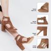imageAOSPHIRAYLIAN Chunky Heeled Sandals for Womens Bohemian Cutout Open Toe Summer Block Heeled Party SandalsBrowner