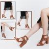 imageAOSPHIRAYLIAN Chunky Heeled Sandals for Womens Bohemian Cutout Open Toe Summer Block Heeled Party SandalsBrowner