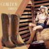 imageAOSPHIRAYLIAN Cowboy Boots for Women Almond Pointed Toe Knee High Boots Pull On Studded Chunky Heel Western Cowgirl Boots Fashion Retro Party Dress Shoes