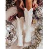 imageAOSPHIRAYLIAN Cowboy Boots for Women Chunky Block Heel Pull on Retro Round Toe Knee High Wide Calf Western Embroidery Mid Calf White Cowgirl Boots