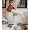 imageAOSPHIRAYLIAN Cowboy Boots for Women Chunky Block Heel Pull on Retro Round Toe Knee High Wide Calf Western Embroidery Mid Calf White Cowgirl Boots
