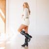 imageAOSPHIRAYLIAN Cowgirl Boots For Women Cute Heart Shape Cowboy Boots Fashion Womens Western Boots Pointed Toe Ladies Shoes Pull On Comfy Chunky Knee High BootsBlack