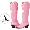 imageAOSPHIRAYLIAN Cowgirl Boots For Women Cute Heart Shape Cowboy Boots Fashion Womens Western Boots Pointed Toe Ladies Shoes Pull On Comfy Chunky Knee High BootsPink