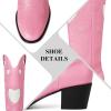 imageAOSPHIRAYLIAN Cowgirl Boots For Women Cute Heart Shape Cowboy Boots Fashion Womens Western Boots Pointed Toe Ladies Shoes Pull On Comfy Chunky Knee High BootsPink