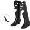 imageAOSPHIRAYLIAN Cowgirl Boots For Women Cute Heart Shape Cowboy Boots Fashion Womens Western Boots Pointed Toe Ladies Shoes Pull On Comfy Chunky Knee High BootsBlack