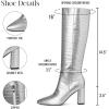 imageAOSPHIRAYLIAN Knee High Boots Women Snake Faux Crocodile Boots Long Tall Boots Pointed Toe Chunky High Heel Boots with Zipper Block Heel Fashion Dress Boots Pull On Size 610Silver