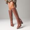 imageAOSPHIRAYLIAN Knee High Boots Women Snake Faux Crocodile Boots Long Tall Boots Pointed Toe Chunky High Heel Boots with Zipper Block Heel Fashion Dress Boots Pull On Size 610Brown