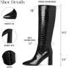 imageAOSPHIRAYLIAN Knee High Boots Women Snake Faux Crocodile Boots Long Tall Boots Pointed Toe Chunky High Heel Boots with Zipper Block Heel Fashion Dress Boots Pull On Size 610Black