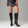 imageAOSPHIRAYLIAN Knee High Boots Women Tall Long High Boots Fashion Square Toe Knee Boots Side Zipper Trendy Dress Heeled Boots for WomenBlacksnake