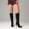 imageAOSPHIRAYLIAN Knee High Boots Women Tall Long High Boots Fashion Square Toe Knee Boots Side Zipper Trendy Dress Heeled Boots for WomenBlacksuede
