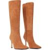 imageAOSPHIRAYLIAN Knee High Boots Women Tall Long High Boots Fashion Square Toe Knee Boots Side Zipper Trendy Dress Heeled Boots for WomenBrownsuede
