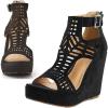 imageAOSPHIRAYLIAN Wedge Sandals for Women Open Toe Cutout Platform Bohemian Sandals High Heel Buckle Ankle Strap Comfy Summer SandalsBlack