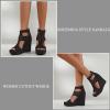 imageAOSPHIRAYLIAN Wedge Sandals for Women Open Toe Cutout Platform Bohemian Sandals High Heel Buckle Ankle Strap Comfy Summer SandalsBlack