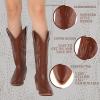 imageAOSPHIRAYLIAN Womens Embroidered Cowboy Boots Mid Calf Pull On Pointed Toe Chunky Heels Red BootsBrown