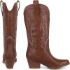 imageAOSPHIRAYLIAN Womens Embroidered Cowboy Boots Mid Calf Pull On Pointed Toe Chunky Heels Red BootsDark Brown