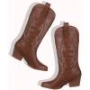 imageAOSPHIRAYLIAN Womens Embroidered Cowboy Boots Mid Calf Pull On Pointed Toe Chunky Heels Red BootsDark Brown