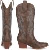 imageAOSPHIRAYLIAN Womens Embroidered Cowboy Boots Mid Calf Pull On Pointed Toe Chunky Heels Red BootsKhaki