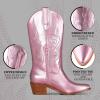 imageAOSPHIRAYLIAN Womens Embroidered Cowboy Boots Mid Calf Pull On Pointed Toe Chunky Heels Red BootsMetallic Pink