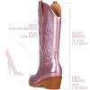 imageAOSPHIRAYLIAN Womens Embroidered Cowboy Boots Mid Calf Pull On Pointed Toe Chunky Heels Red BootsMetallic Pink