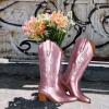 imageAOSPHIRAYLIAN Womens Embroidered Cowboy Boots Mid Calf Pull On Pointed Toe Chunky Heels Red BootsMetallic Pink