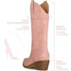 imageAOSPHIRAYLIAN Womens Embroidered Cowboy Boots Mid Calf Pull On Pointed Toe Chunky Heels Red BootsPink