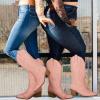 imageAOSPHIRAYLIAN Womens Embroidered Cowboy Boots Mid Calf Pull On Pointed Toe Chunky Heels Red BootsPink
