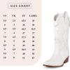 imageAOSPHIRAYLIAN Womens Embroidered Cowboy Boots Mid Calf Pull On Pointed Toe Chunky Heels Red BootsWhite