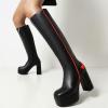 imageAOSPHIRAYLIAN Womens Go Go Boots Block Heel Zipper Sweet Heart Platform Knee High Boots5black Red Pu