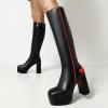 imageAOSPHIRAYLIAN Womens Go Go Boots Block Heel Zipper Sweet Heart Platform Knee High Boots5black Red Pu