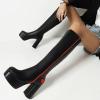 imageAOSPHIRAYLIAN Womens Go Go Boots Block Heel Zipper Sweet Heart Platform Knee High Boots5black Red Pu