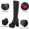 imageAOSPHIRAYLIAN Womens Go Go Boots Block Heel Zipper Sweet Heart Platform Knee High Boots5black Red Pu
