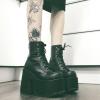 imageAOSPHIRAYLIAN Womens Goth Ankle Boots Punk Platform Chunky High Heel Round Toe Combat Boots