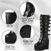 imageAOSPHIRAYLIAN Womens Goth Knee High Boots Wedge High Heel Motorcycle Punk Combat Platform Boots