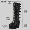 imageAOSPHIRAYLIAN Womens Goth Knee High Boots Wedge High Heel Motorcycle Punk Combat Platform Boots