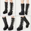 imageAOSPHIRAYLIAN Womens Goth Knee High Boots Wedge High Heel Motorcycle Punk Combat Platform Boots