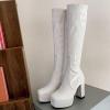 imageAOSPHIRAYLIAN Womens Knee High Boots Round Toe Side Zipper Chunky High Heel Go Go Platform Boots5white Patentfba
