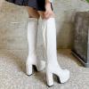 imageAOSPHIRAYLIAN Womens Knee High Boots Round Toe Side Zipper Chunky High Heel Go Go Platform Boots5white Patentfba