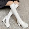 imageAOSPHIRAYLIAN Womens Knee High Boots Round Toe Side Zipper Chunky High Heel Go Go Platform Boots5white Patentfba