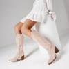 imageAOSPHIRAYLIAN Womens Knee High Boots for Women Pointed Toe Cowboy Cowgirl Boots with Embroidery Pull On Chunky Block High Heel Western BootsBeigesuede
