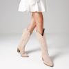 imageAOSPHIRAYLIAN Womens Knee High Boots for Women Pointed Toe Cowboy Cowgirl Boots with Embroidery Pull On Chunky Block High Heel Western BootsBeigesuede