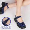 imageAOSPHIRAYLIAN Womens Mary Janes Shoes Round Toe Platform Ankle Strap Chunky Heel Pink Uniform Dress ShoesNavy