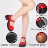 imageAOSPHIRAYLIAN Womens Mary Janes Shoes Round Toe Platform Ankle Strap Chunky Heel Pink Uniform Dress ShoesRed