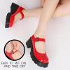 imageAOSPHIRAYLIAN Womens Mary Janes Shoes Round Toe Platform Ankle Strap Chunky Heel Pink Uniform Dress ShoesRed