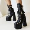 imageAOSPHIRAYLIAN Womens Mid Calf Boots Punk Platform Chunky High Heeled Motorcycle Combat Gothic Boots