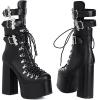 imageAOSPHIRAYLIAN Womens Mid Calf Boots Punk Platform Chunky High Heeled Motorcycle Combat Gothic Boots