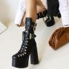 imageAOSPHIRAYLIAN Womens Mid Calf Boots Punk Platform Chunky High Heeled Motorcycle Combat Gothic Boots