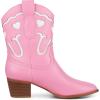 imageAOSPHIRAYLIAN Womens Pink Cowgirl Ankle Heart Cowboy Boots Pull On Round Toe Embroidered Chunky Western Party Dress Boots LadiesPink